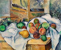 A Table Corner (Un coin de table) (ca. 1895) by <a href="https://www.rawpixel.com/search/Paul%20Cezanne?sort=curated&amp;type=all&amp;page=1">Paul C&eacute;zanne</a>. Original from Original from Barnes Foundation. Digitally enhanced by rawpixel.