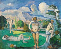 Bathers at Rest (Baigneurs au repos) (ca. 1876&ndash;1877) by <a href="https://www.rawpixel.com/search/Paul%20Cezanne?sort=curated&amp;type=all&amp;page=1">Paul C&eacute;zanne</a>. Original from Original from Barnes Foundation. Digitally enhanced by rawpixel.