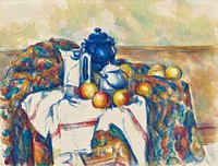 Still Life with Blue Pot (ca. 1900&ndash;1906) by <a href="https://www.rawpixel.com/search/Paul%20Cezanne?sort=curated&amp;type=all&amp;page=1">Paul C&eacute;zanne</a>. Original from The Getty. Digitally enhanced by rawpixel.
