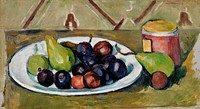 Plate with Fruit and Pot of Preserves (Assiette avec fruits et pot de conserves) (ca. 1880&ndash;1881) by Paul C&eacute;zanne. Original from Original from Barnes Foundation. Digitally enhanced by rawpixel.