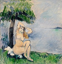 Bather at the Seashore (Baigneuse au bord de la mer) (ca.1875) by <a href="https://www.rawpixel.com/search/Paul%20Cezanne?sort=curated&amp;type=all&amp;page=1">Paul C&eacute;zanne</a>. Original from Original from Barnes Foundation. Digitally enhanced by rawpixel.