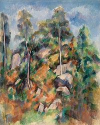 Rocks and Trees (Rochers et arbres) (ca.1904) by <a href="https://www.rawpixel.com/search/Paul%20Cezanne?sort=curated&amp;type=all&amp;page=1">Paul C&eacute;zanne</a>. Original from Original from Barnes Foundation. Digitally enhanced by rawpixel.