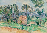 Hunting Cabin in Provence (Cabane de chasse en Provence) (ca. 1888&ndash;1890) by <a href="https://www.rawpixel.com/search/Paul%20Cezanne?sort=curated&amp;type=all&amp;page=1">Paul C&eacute;zanne</a>. Original from Original from Barnes Foundation. Digitally enhanced by rawpixel.