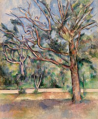 Trees and Road (Arbres et route) (1890) by <a href="https://www.rawpixel.com/search/Paul%20Cezanne?sort=curated&amp;type=all&amp;page=1">Paul C&eacute;zanne</a>. Original from Barnes Foundation. Digitally enhanced by rawpixel.
