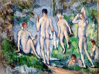 Group of Bathers (Groupe de baigneurs) (ca. 1892&ndash;1894) by <a href="https://www.rawpixel.com/search/Paul%20Cezanne?sort=curated&amp;type=all&amp;page=1">Paul C&eacute;zanne</a>. Original from Barnes Foundation. Digitally enhanced by rawpixel.