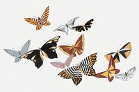 Butterfly collage element, Japanese woodblock print clip art psd