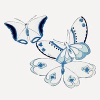 Japanese art butterfly collage element, drawing illustration vector