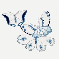 Japanese art butterfly collage element, drawing illustration psd