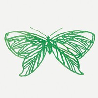 Green butterfly, Japanese woodblock, vintage illustration psd