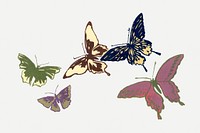 Japanese woodblock butterfly collage element, vintage illustration psd