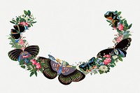 Vintage butterfly wreath, Japanese style illustration psd