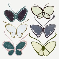  Butterfly collage element, Japanese art, drawing illustration vector set