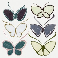 Butterfly collage element, Japanese art, drawing illustration psd set