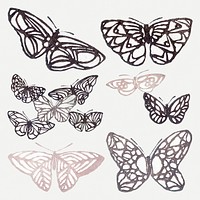 Butterfly clipart, Japanese woodcut, vintage illustration psd set