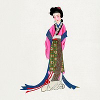 Ancient lady costume, Chinese traditional illustration psd