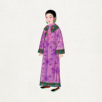 Woman in purple Manchu robe illustration psd
