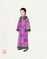 Woman in purple Manchu robe illustration. Original from Chinese Costumes (1932). Digitally enhanced by rawpixel. 