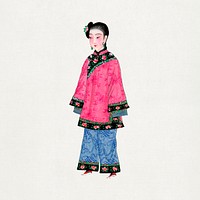 Chinese woman in coat illustration psd