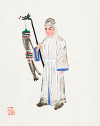 Man in mourning dress illustration. Digitally enhanced from our own edition of Chinese Costumes (1932). 