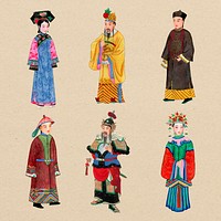 Qing dynasty Chinese costume sticker collection, traditional design psd set