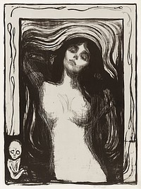 Madonna Liebendes Weib (1895) by <a href="https://www.rawpixel.com/search/Edvard%20Munch?sort=curated&amp;type=all&amp;page=1">Edvard Munch</a>. Original from Yale University Art Gallery. Digitally enhanced by rawpixel.