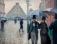 Paris Street Rainy Day (1877) painting in high resolution by Gustave Caillebotte. Original from The Art Institute of Chicago. Digitally enhanced by rawpixel.