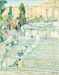 The Spanish Stairs, Rome (1987) by Frederick Childe Hassam. Original from The Los Angeles County Museum of Art. Digitally enhanced by rawpixel.