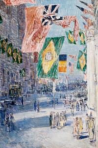 Avenue of the Allies: Brazil, Belgium (1918) by Frederick Childe Hassam. Original from The Los Angeles County Museum of Art. Digitally enhanced by rawpixel.