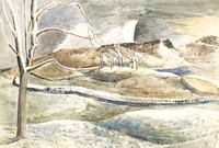 Moonrise over Cleeve Hill (1945) by <a href="https://www.rawpixel.com/search/Paul%20Nash?sort=curated&amp;page=1&amp;tags=$cc0&amp;topic_group=$cc0">Paul Nash</a>. Original from The Museum of New Zealand. Digitally enhanced by rawpixel.