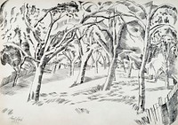 The Orchard (1922) drawing in high resolution by Paul Nash. Original from The Birmingham Museum. Digitally enhanced by rawpixel