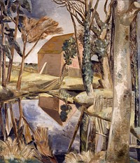 Oxenbridge Pond (1927-28) painting in high resolution by <a href="https://www.rawpixel.com/search/Paul%20Nash?sort=curated&amp;page=1&amp;tags=$cc0&amp;topic_group=$cc0">Paul Nash</a>. Original from The Birmingham Museum. Digitally enhanced by rawpixel.