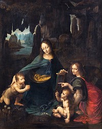 The Virgin of the Rocks (ca. 1601&ndash;1700) painting in high resolution by <a href="https://www.rawpixel.com/search/Leonardo%20da%20Vinci?sort=curated&amp;page=1">Leonardo da Vinci</a>. Original from The National Gallery of Denmark. Digitally enhanced by rawpixel.
