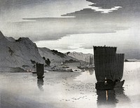 Yūgure no hansen (1900&ndash;1915) by <a href="https://www.rawpixel.com/search/Ohara%20Koson?sort=curated&amp;page=1">Ohara Koson</a>. Original from The Clark Art Institute. Digitally enhanced by rawpixel.