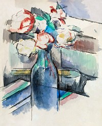 Paul Cézanne's Roses in a Bottle (1900-1904) still life painting. Original from the National Gallery of Art. Digitally enhanced by rawpixel.