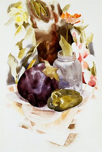 Charles Demuth's Eggplant and Green Pepper (1925) famous painting. Original from the Saint Louis Art Museum. Digitally enhanced by rawpixel.