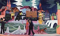 Ernst Ludwig Kirchner's View of Basel and the Rhine (1927&ndash;1928) famous painting. Original from the Saint Louis Art Museum. Digitally enhanced by rawpixel.