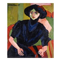 Ernst Ludwig Kirchner poster, vintage woman portrait painting