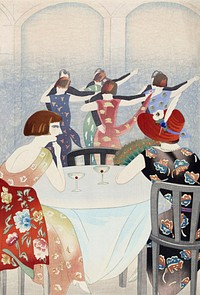 Vintage women at the party, remixed from the artworks by Yamamura Koka