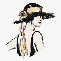 Vintage woman wearing hat vector illustration, remixed from the artworks by Porter Woodruff