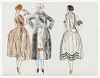 Dinner dresses (1920) by Mario Simon, published in Gazette du Bon Ton. Original from The Rijksmuseum. Digitally enhaced by rawpixel.