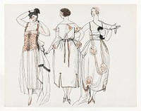 Dinner gowns (1920) by Mario Simon, published in Gazette du Bon Ton. Original from The Rijksmuseum. Digitally enhaced by rawpixel.