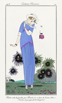 Petite robe de jardin (1913) fashion plate in high resolution by <a href="https://www.rawpixel.com/search/Charles%20Martin?sort=curated&amp;page=1&amp;topic_group=_my_topics">Charles Martin</a>, published in Gazette du Bon Ton. Original from The Rijksmuseum. Digitally enhanced by rawpixel.