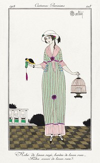Robe de linon (1913) fashion plate in high resolution by Charles Martin, published in Journal des Dames et des Modes. Original from The Rijksmuseum. Digitally enhanced by rawpixel.
