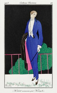 Habit nouveau par Kriegck (1913) fashion plate in high resolution by <a href="https://www.rawpixel.com/search/Charles%20Martin?sort=curated&amp;page=1&amp;topic_group=_my_topics">Charles Martin</a>, published in Journal des Dames et des Modes. Original from The Rijksmuseum. Digitally enhanced by rawpixel.