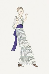 Woman in vintage flapper dress, remixed from the artworks by Bernard Boutet de Monvel