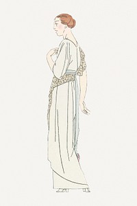 Woman in white vintage flapper dress, remixed from the artworks by Bernard Boutet de Monvel