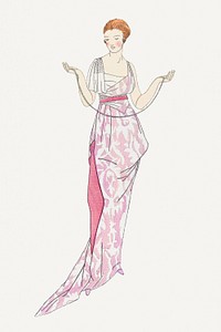 Woman in pink vintage flapper dress, remixed from the artworks by Bernard Boutet de Monvel