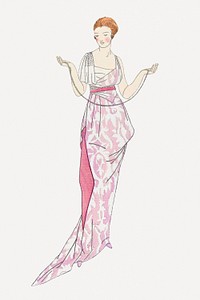 Woman in pink flapper dress psd, remixed from the artworks by Bernard Boutet de Monvel