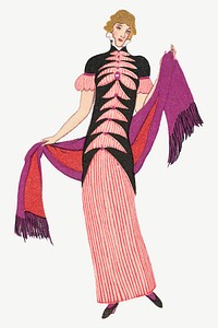 Woman holding scarf illustration vector, remixed from the artworks by Otto Friedrich Carl Lendecke