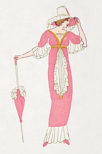 Woman in a pink tubular dress (1912) fashion print in high resolution by Otto Friedrich Carl Lendecke. Original from The MET Museum. Digitally enhanced by rawpixel.